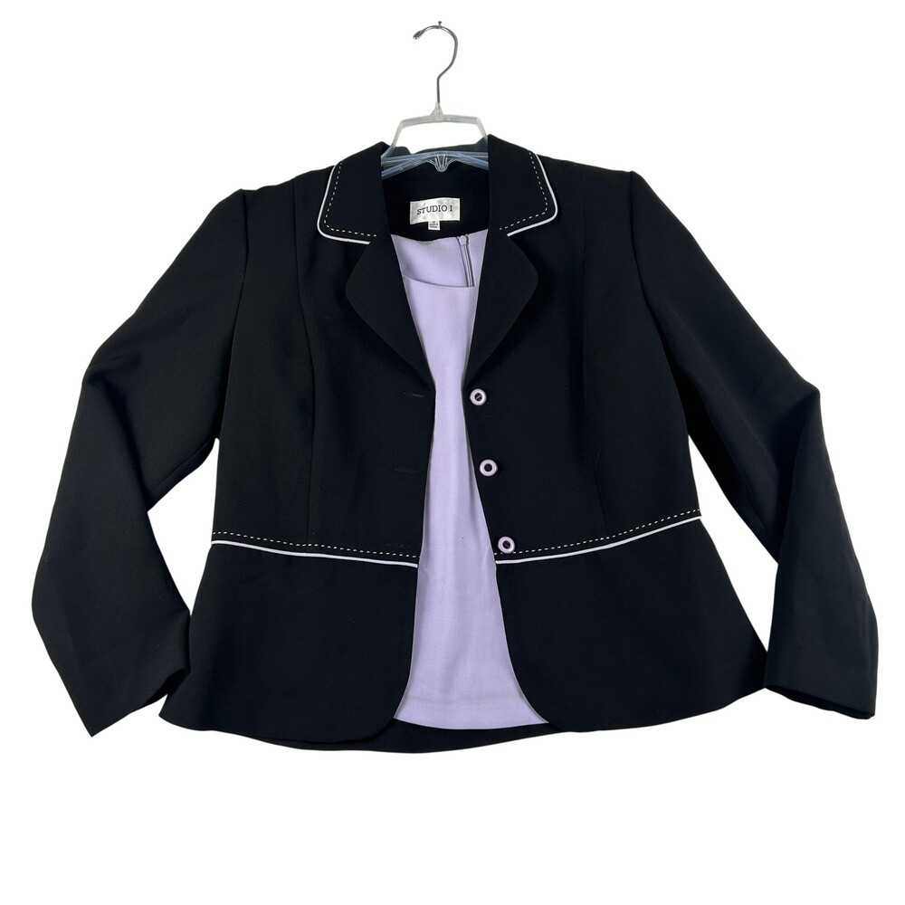 Studio I Two Piece Set Womens 12 Black Jacket Lavender Tank Lined Career Outfit
